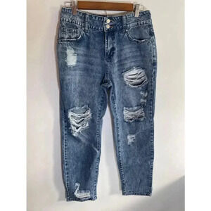 Women's Flamingo Distressed Boyfriend Jeans Size M Blue EUC! 0112